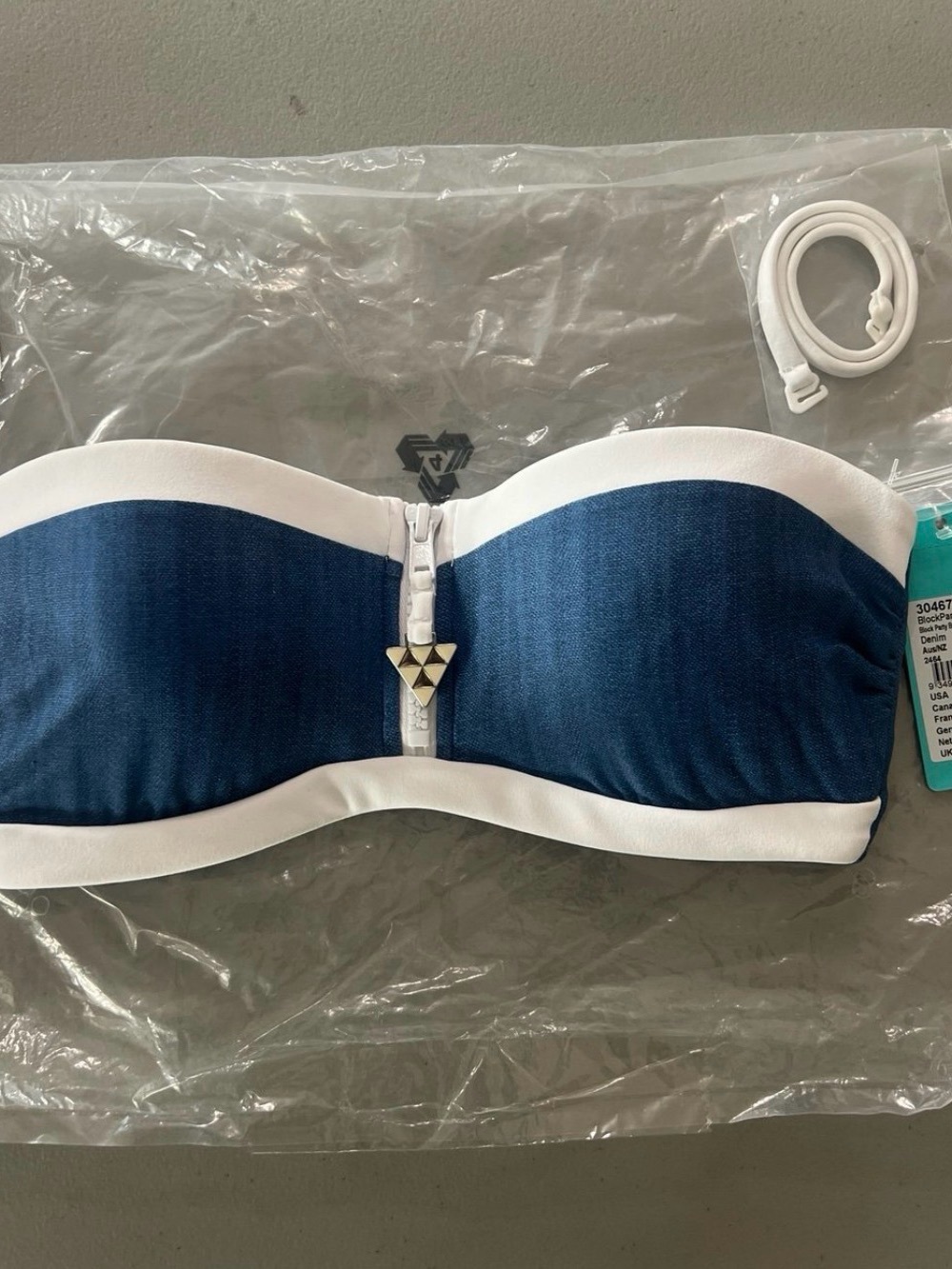 Strapless Navy Blue and White Bandeau Bikini Top Size 4 USA